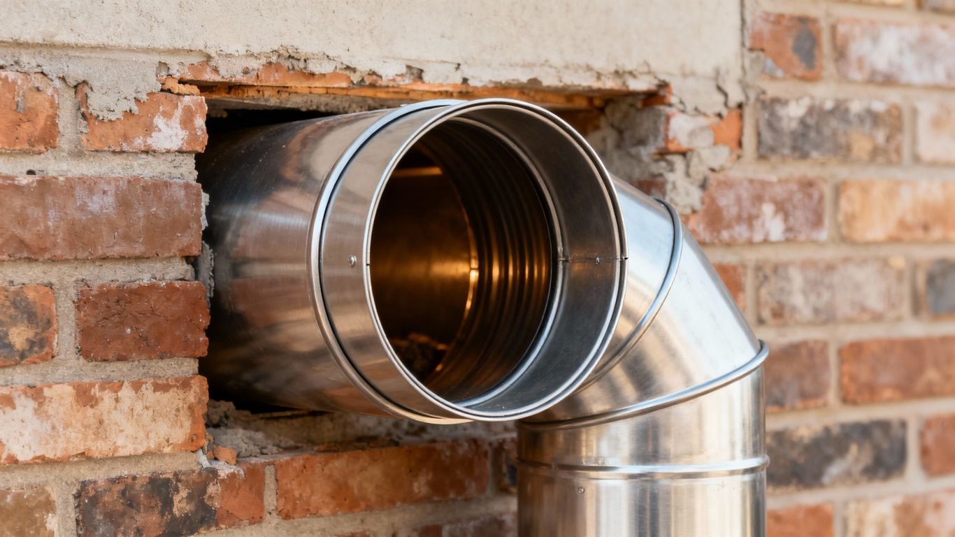 Installation d'un tubage de cheminée en métal.